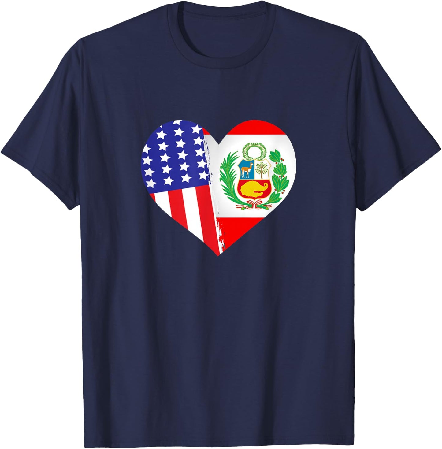 Peruvian American USA Peru America Flag Heart Roots Heritage T-Shirt - T-Shirt | Navy