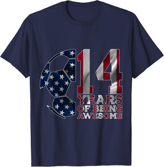 14 Years of Being Awesome Soccer 14th Birthday T-Shirt - T-Shirt | Navy