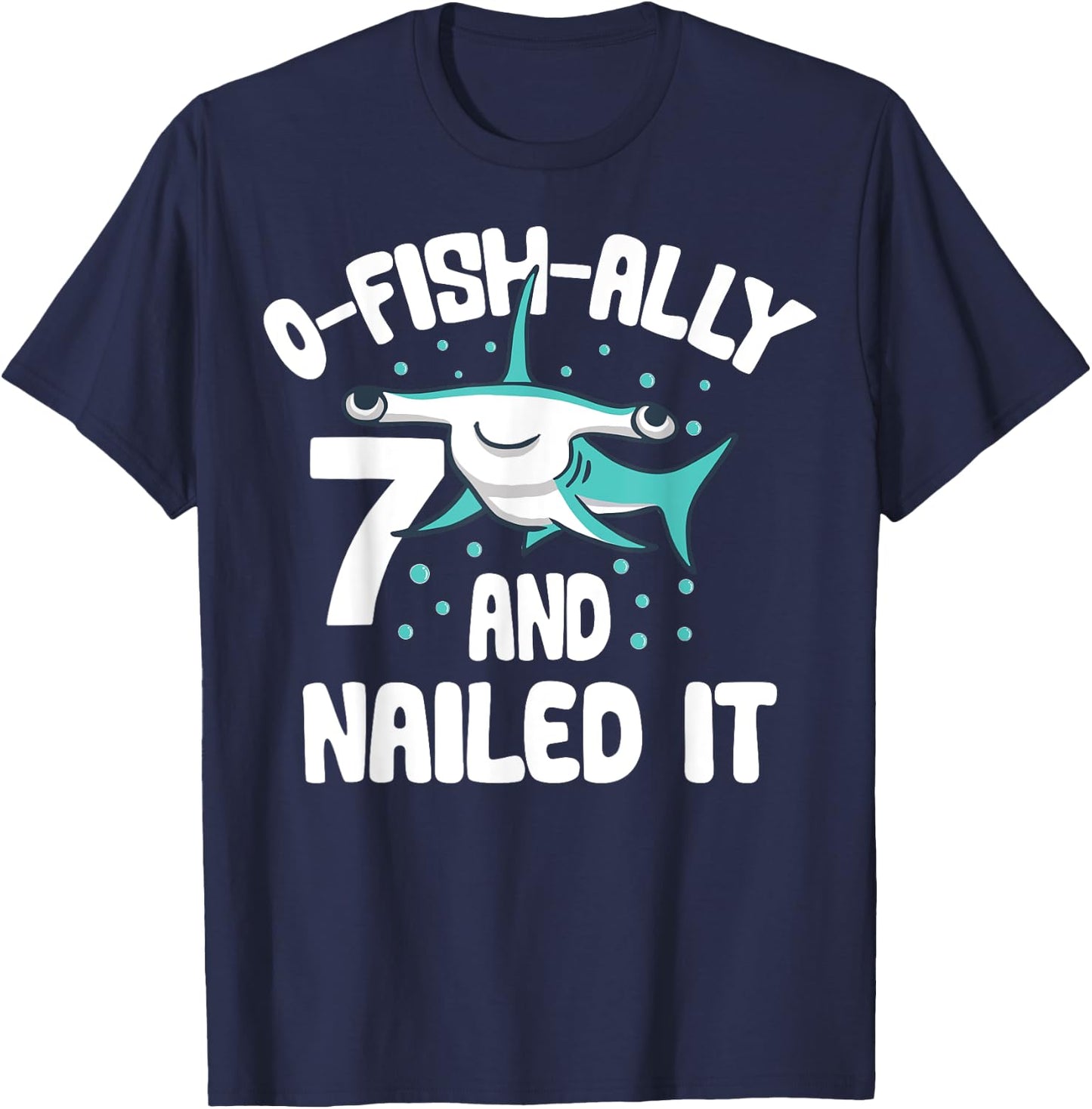 O-Fish-Ally 7 Year Old Shark 7th Birthday Boy Hammer Shark T-Shirt - T-Shirt | Navy