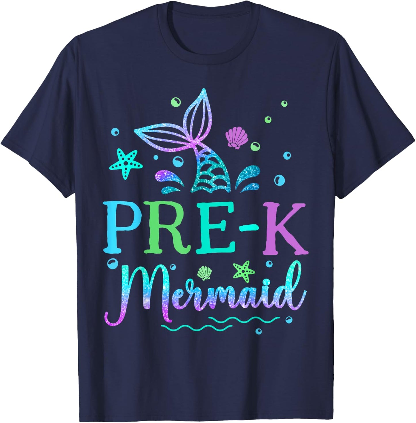 Pre-K Mermaid Tail Pre Kindergarten Back To School Women Kid T-Shirt - T-Shirt | Navy