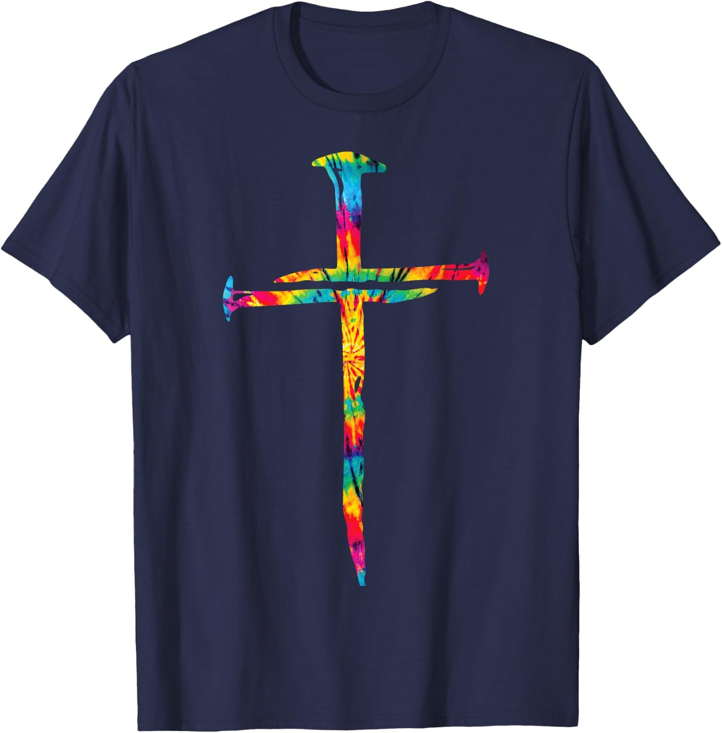 Christian Jesus Nail Cross Tie Dye Rainbow Bible Religious T-Shirt - T-Shirt | Navy