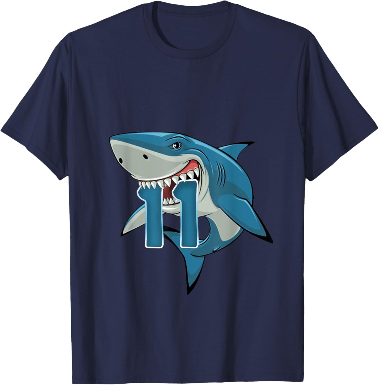 Kids 11 Year Old Shark Shirt 11th Birthday Shark Theme Party T-Shirt - T-Shirt | Navy