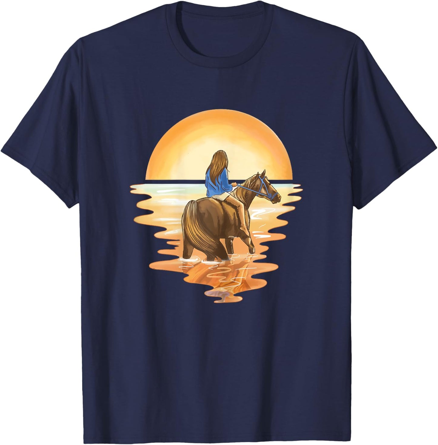 Horse Riding Equestrian Watercolor Horse Girl T-Shirt - T-Shirt | Navy