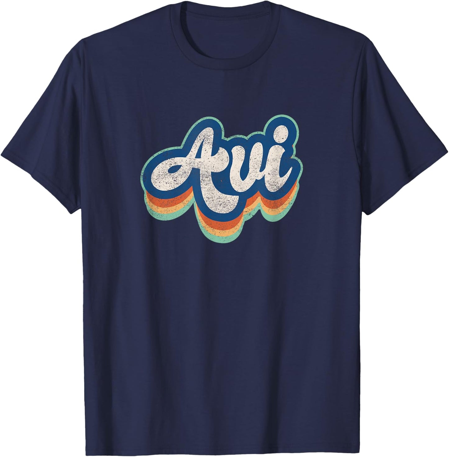 Avi First Name Boy Vintage Style 70s 80s Personalized T-Shirt - T-Shirt | Navy