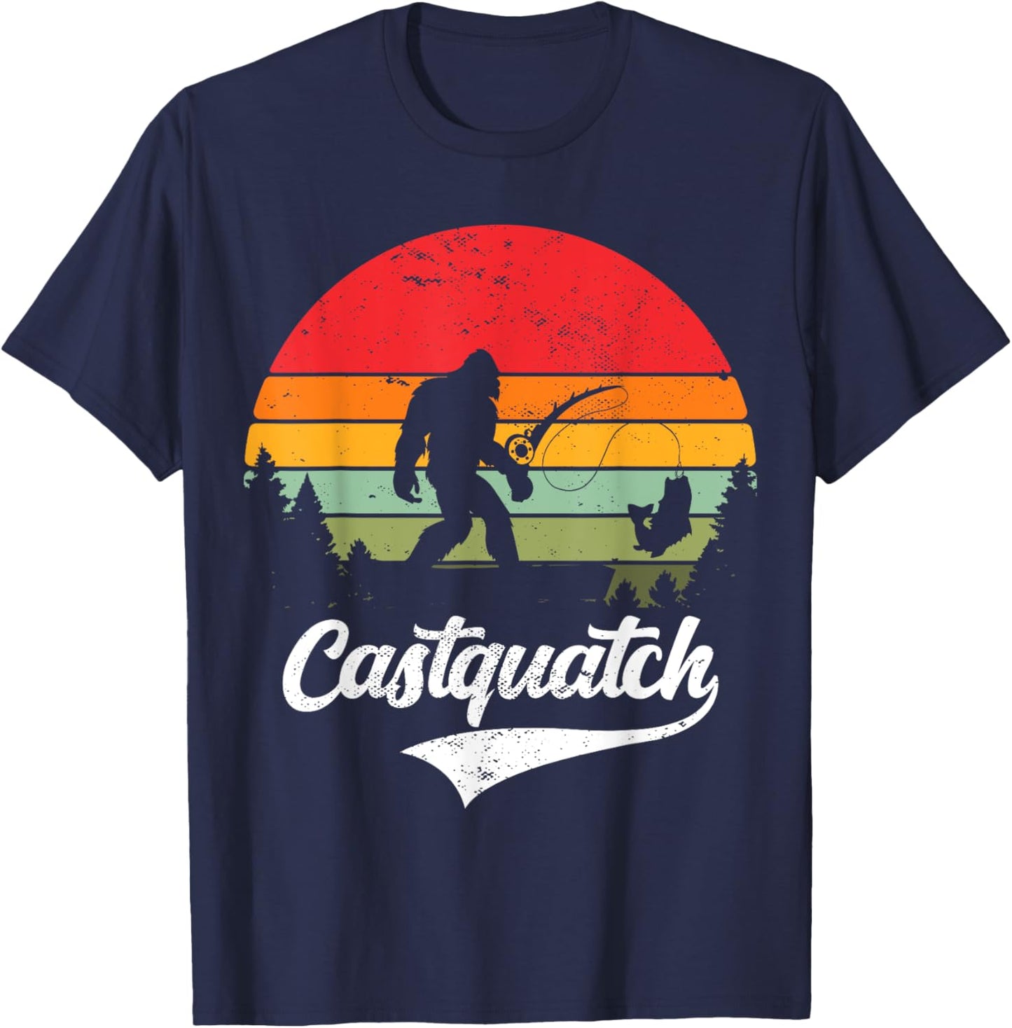 Castquatch Funny Bass Fisherman Fishing meme T-Shirt - T-Shirt | Navy