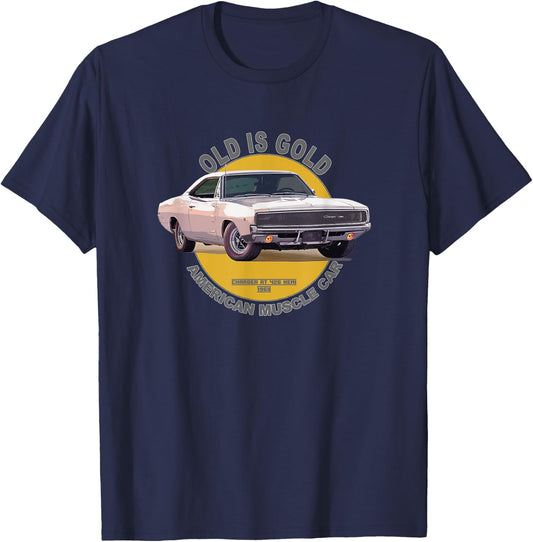 Charger RT 426 Hemi American Muscle Car 60s 70s Old is Gold T-Shirt - T-Shirt | Navy