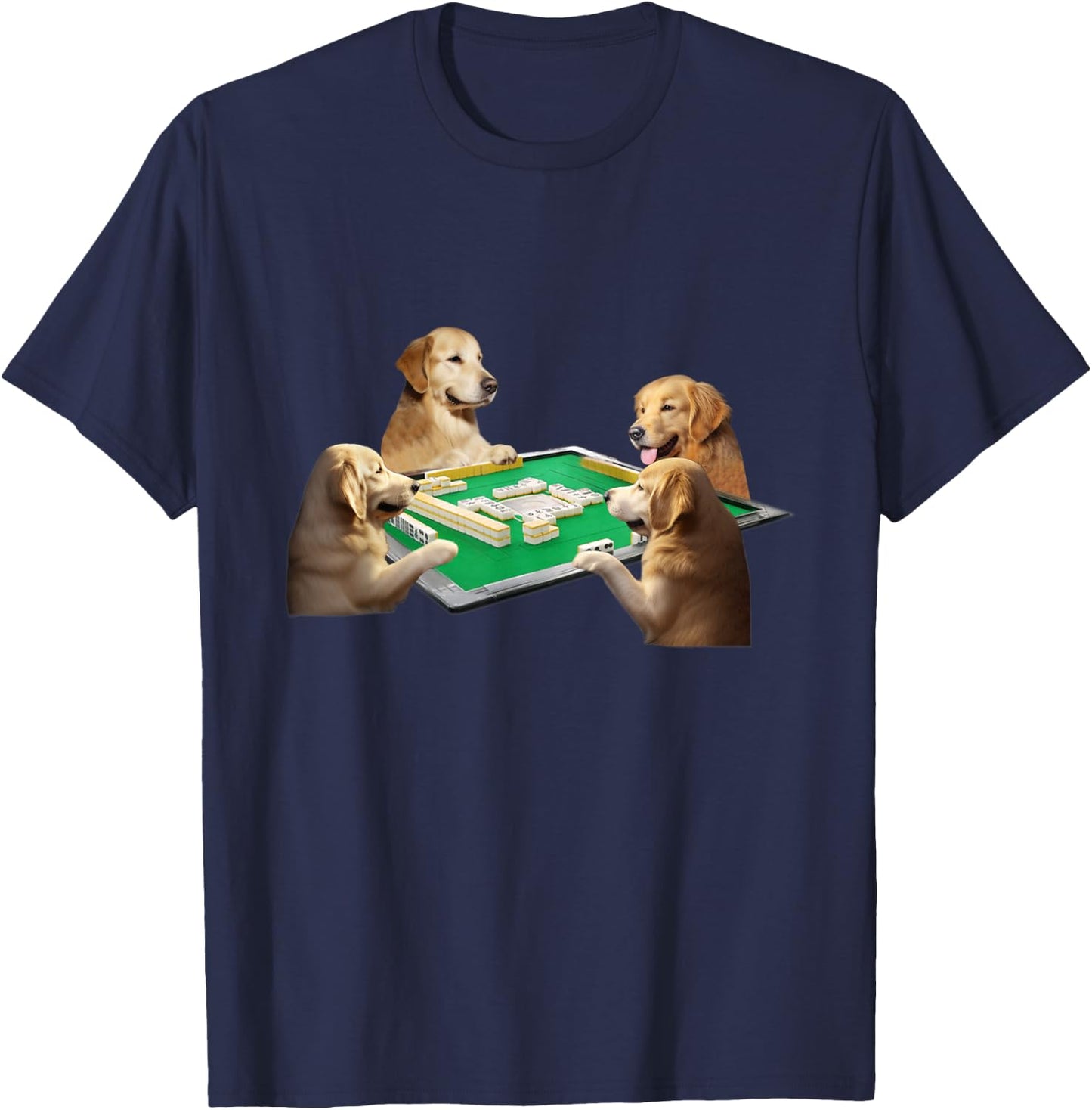 Golden Retriever Dog Mahjong Funny Dog Men's Funny Clothes Funny Goods Present Neta T-Shirt - T-Shirt | Navy