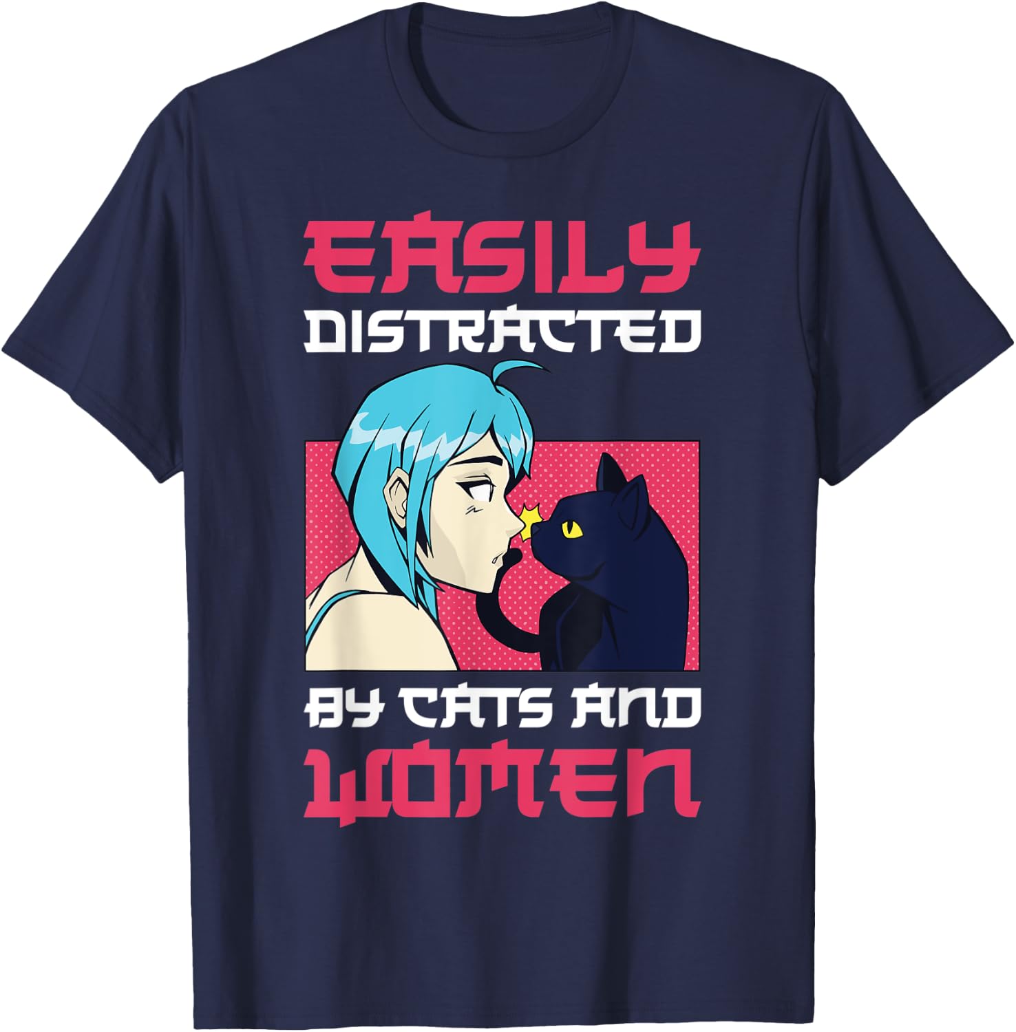 Easily distracted by cats and lesbian women T-Shirt - T-Shirt | Navy