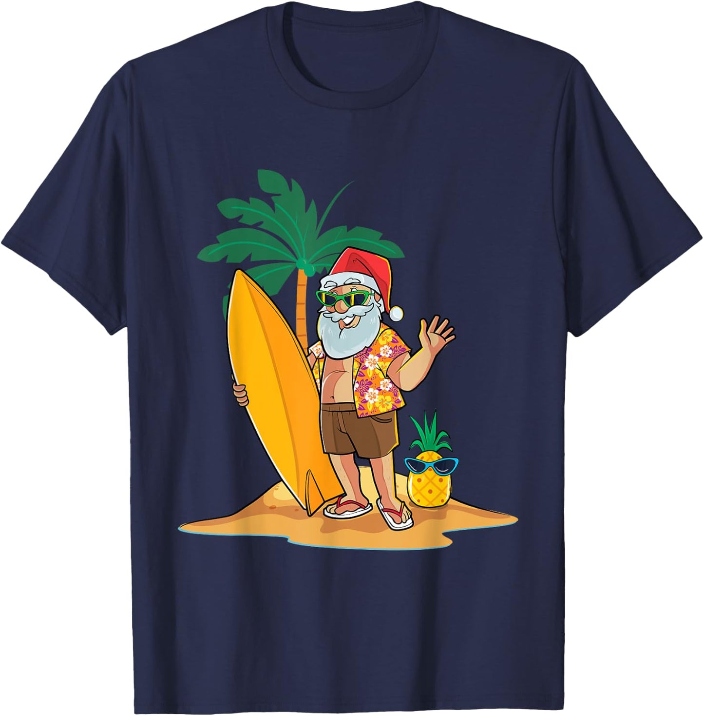 Christmas in July Funny Santa Summer Surf Hawaiian Surfing Women Kids T-Shirt - T-Shirt | Navy