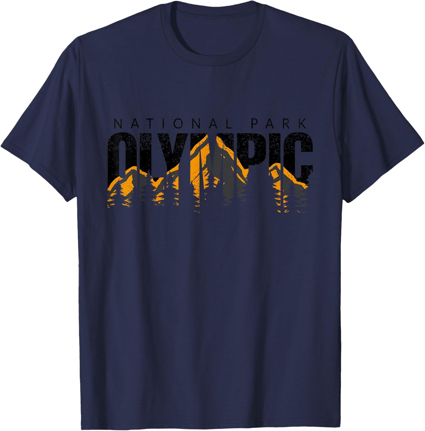 Olympic National Park -Adults & Kids Retro National Park Grey Small Classic Fit Short Sleeve Cotton 100% T-Shirt - T-Shirt | Navy