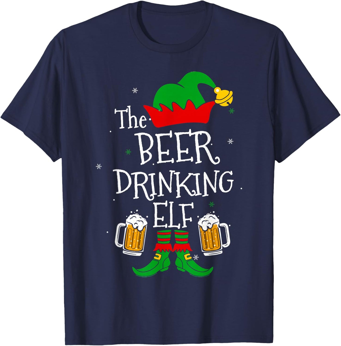 The Beer Drinking Elf Matching Family Drinker Merry Xmas Day T-Shirt - T-Shirt | Navy