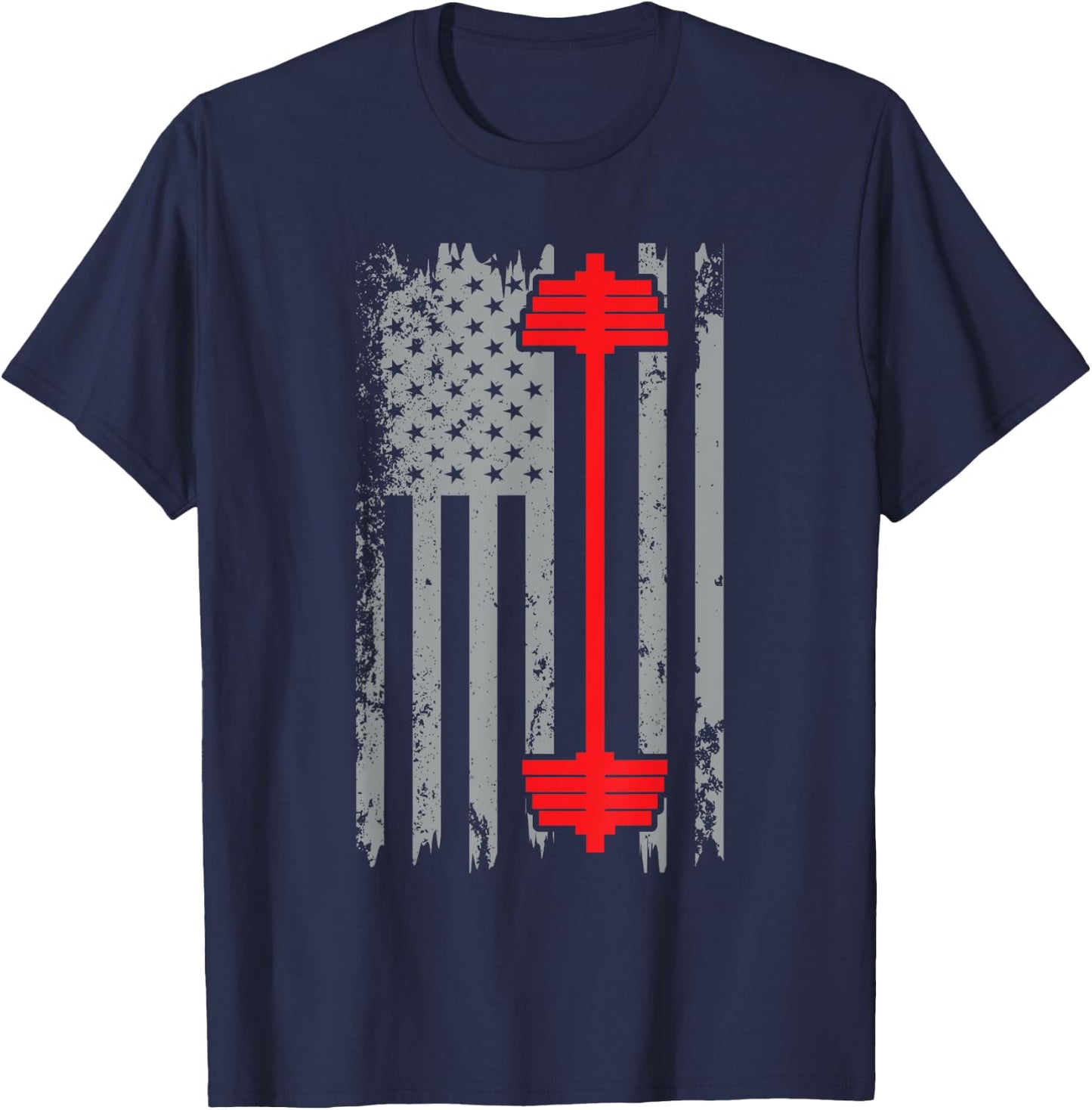 Barbell American Flag Patriotic Weightlifting T-Shirt - T-Shirt | Navy