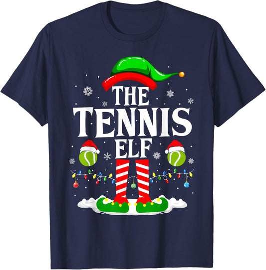 The Tennis Elf Funny Matching Xmas Tennis Christmas T-Shirt - T-Shirt | Navy