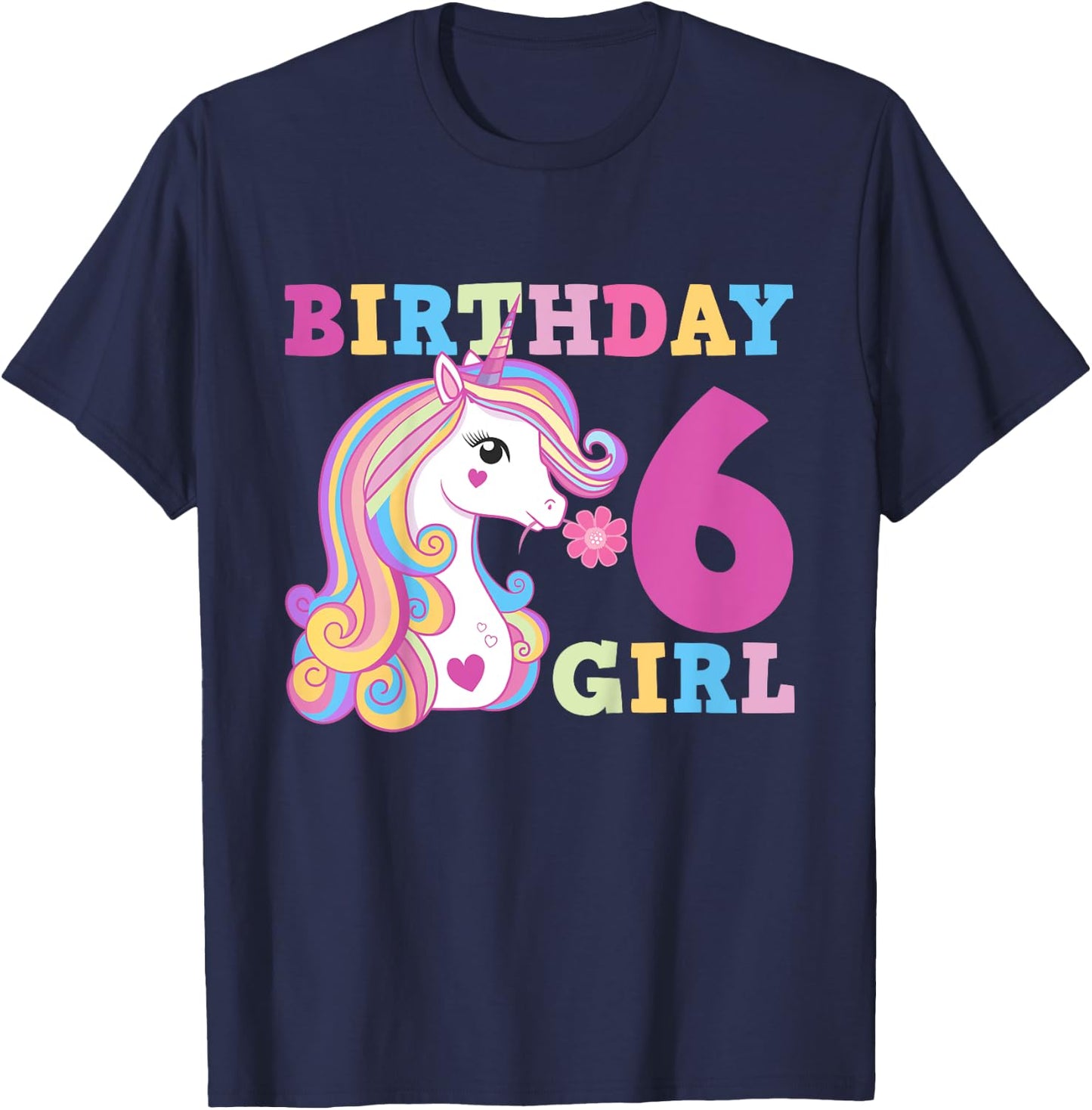 Unicorn Birthday Girl 6 T-Shirt - T-Shirt | Navy
