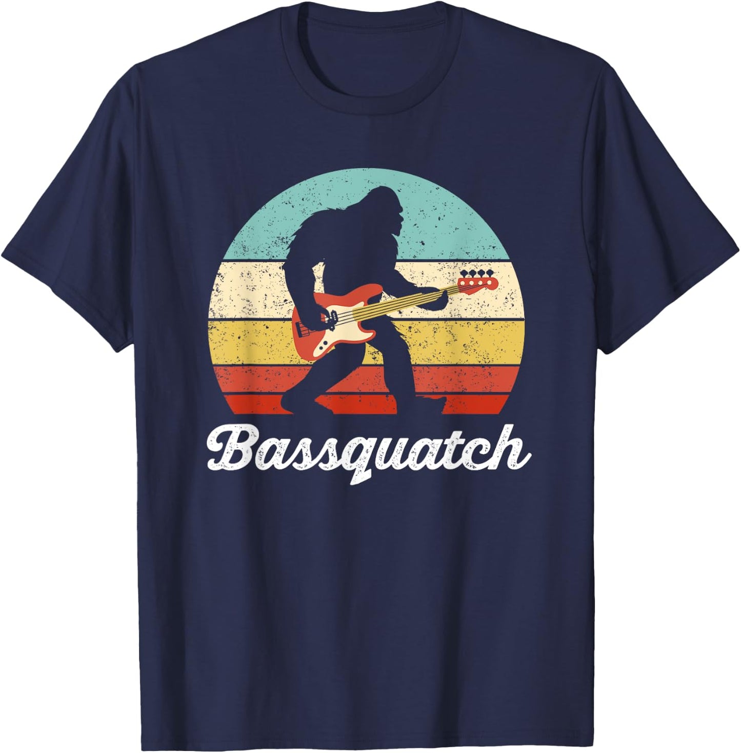 Bigfoot Bass Player Guitar Sasquatch Bassist Music Guitarist T-Shirt - T-Shirt | Navy