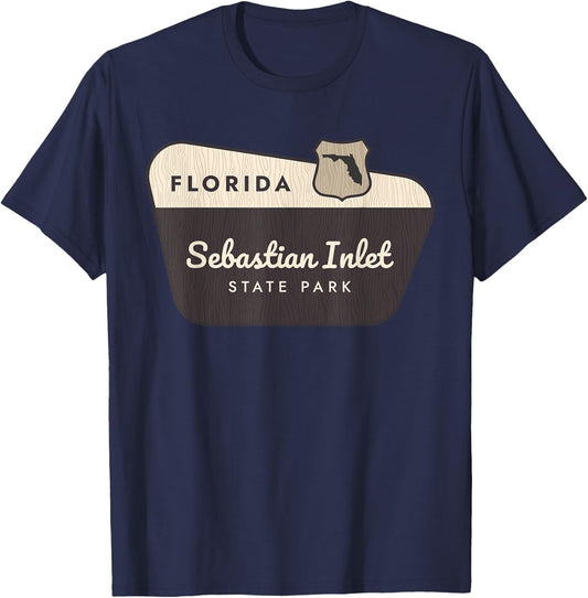 Sebastian Inlet State Park Florida Welcome Sign Vacation T-Shirt - T-Shirt | Navy