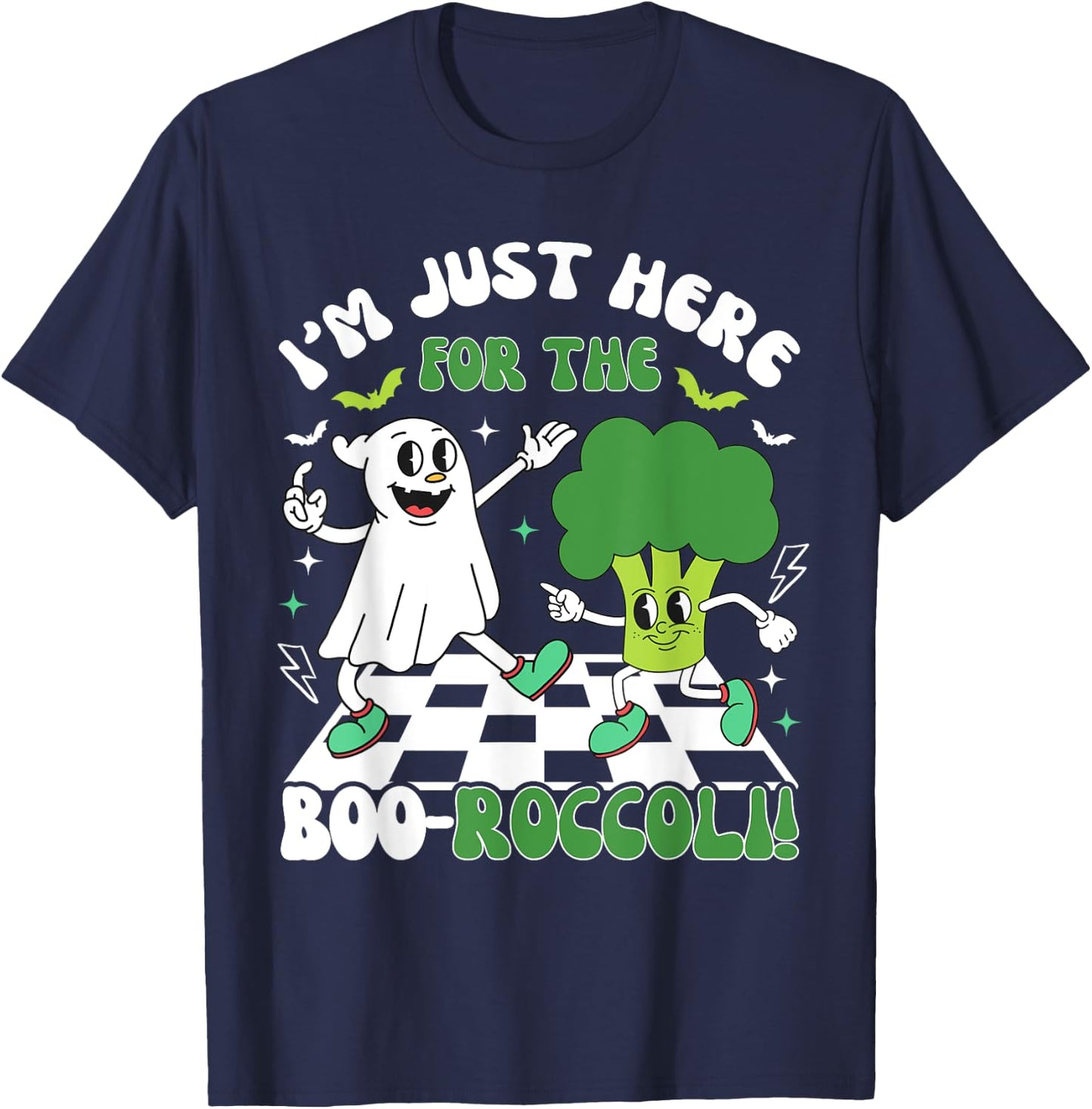 Broccoli Halloween Costume Kids Funny Retro Ghost Broccoli T-Shirt - T-Shirt | Navy