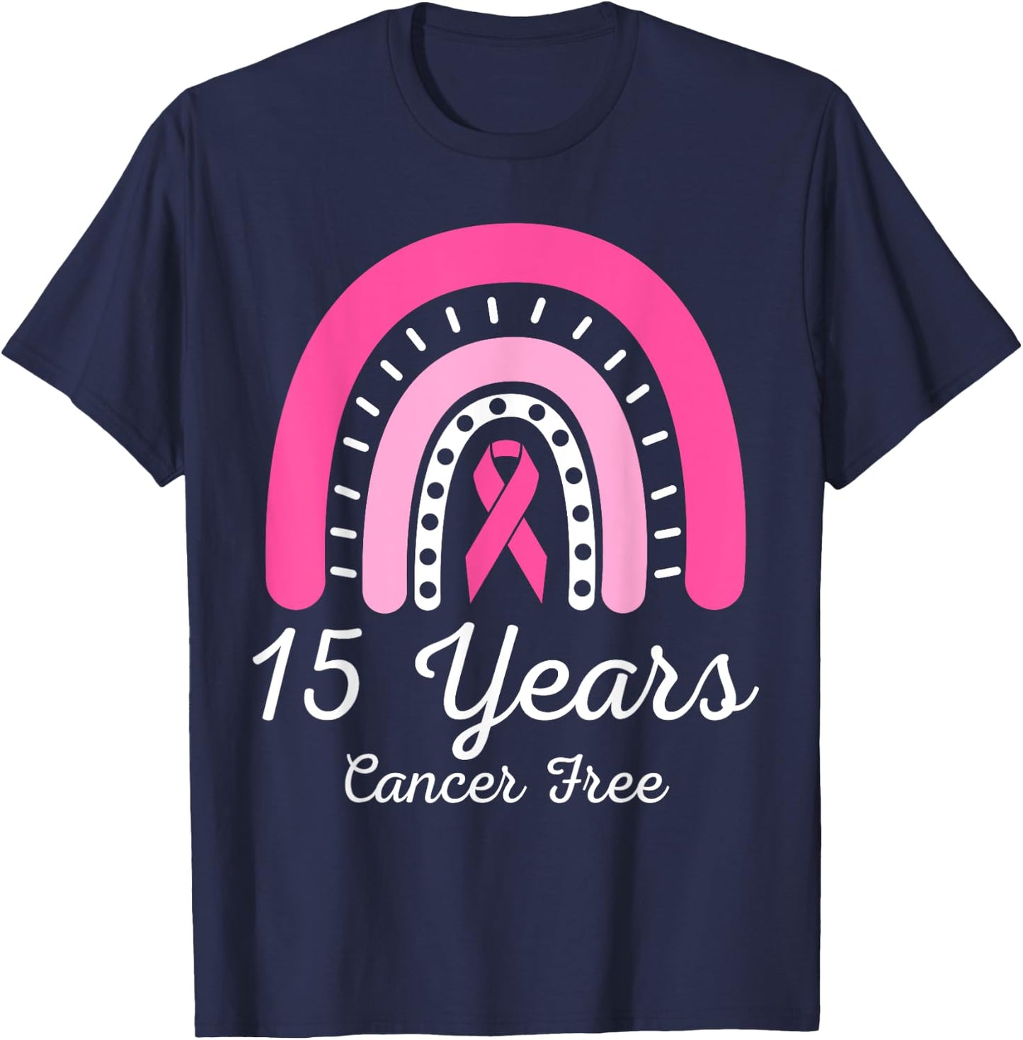 15 Years Cancer Free Survivor Breast Cancer Awareness Ribbon T-Shirt - T-Shirt | Navy