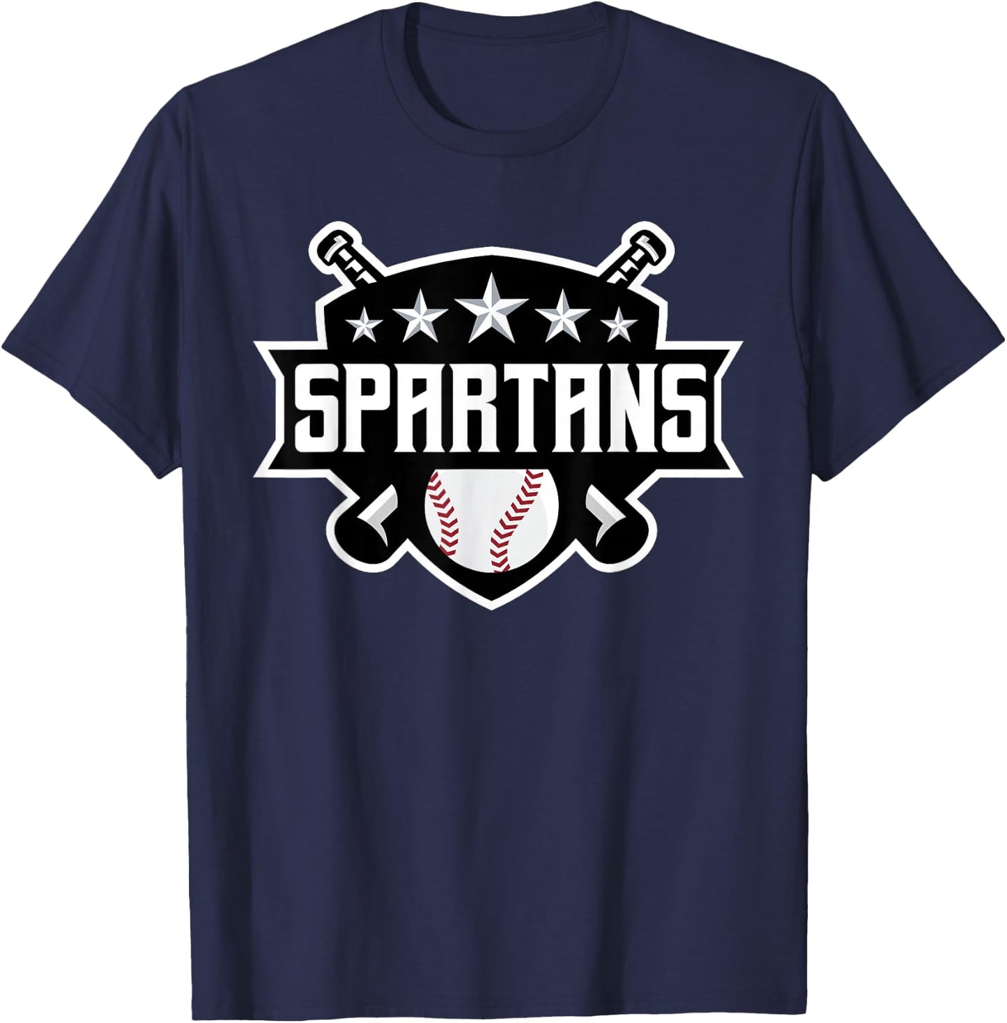 Spartan Baseball Sports Game Day Spirit Print Stars Mom Dad T-Shirt - T-Shirt | Navy