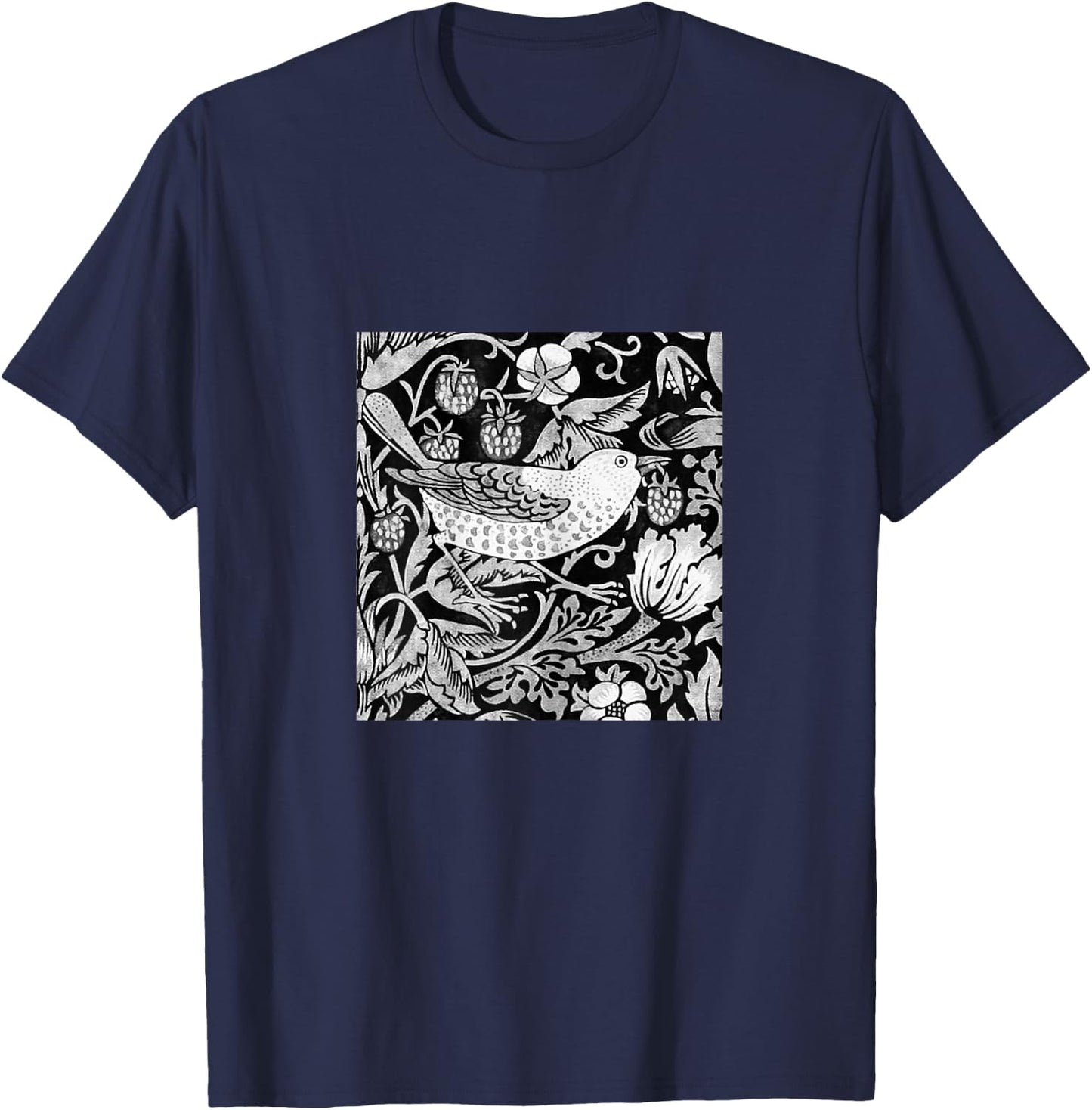 William Morris Bird & Flower Tile, Gray, Black and White T-Shirt - T-Shirt | Navy
