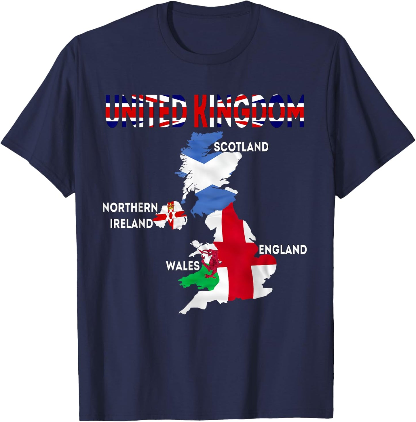UK flag map, England, Scotland, Wales, Northern Ireland maps T-Shirt - T-Shirt | Navy