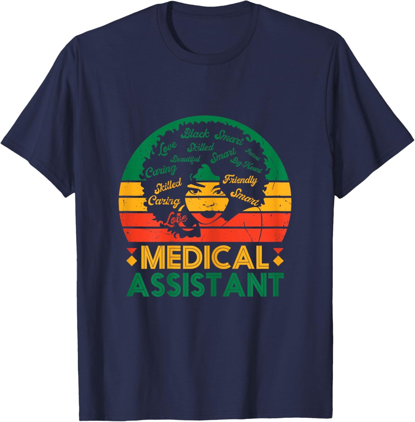 Black Woman Medical Assistant Afro Retro Black History Month T-Shirt - T-Shirt | Navy