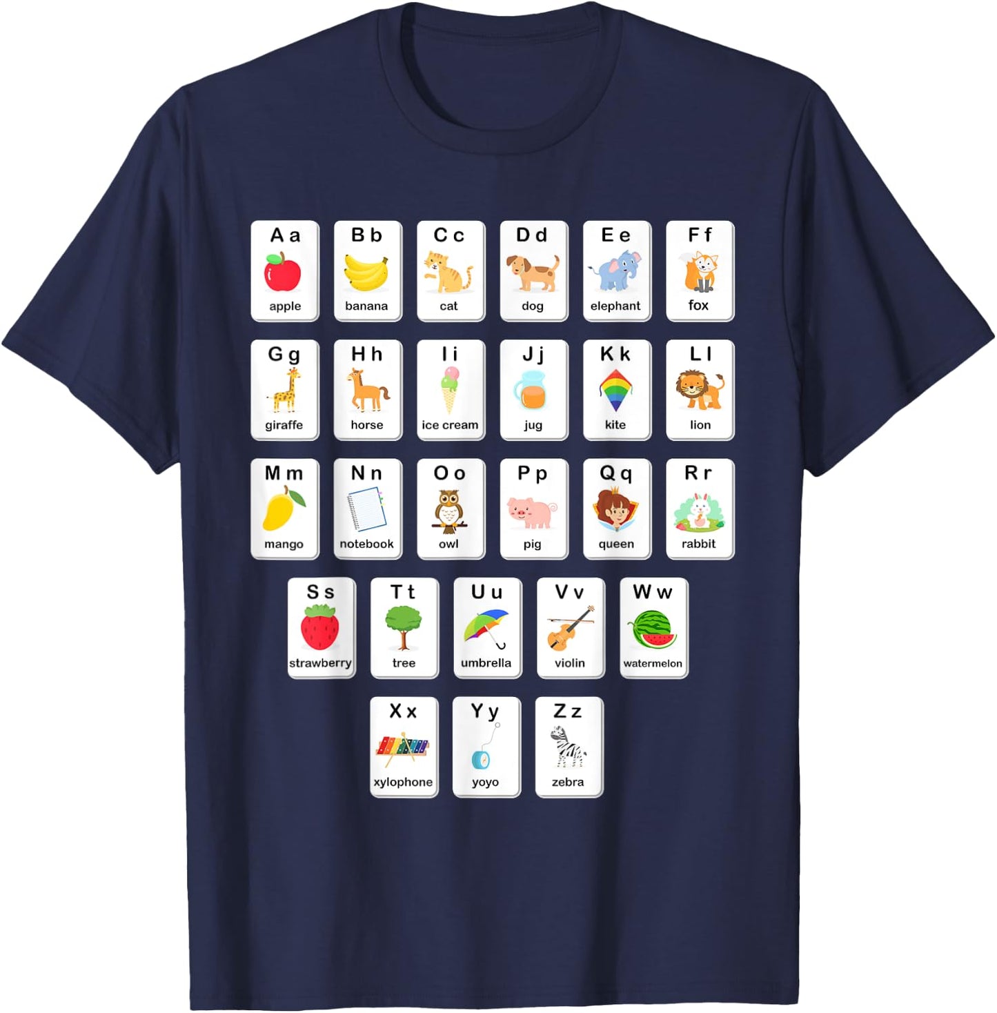 ABC Animals Object Flash Card A-Z Types of Alphabet Teacher T-Shirt - T-Shirt | Navy