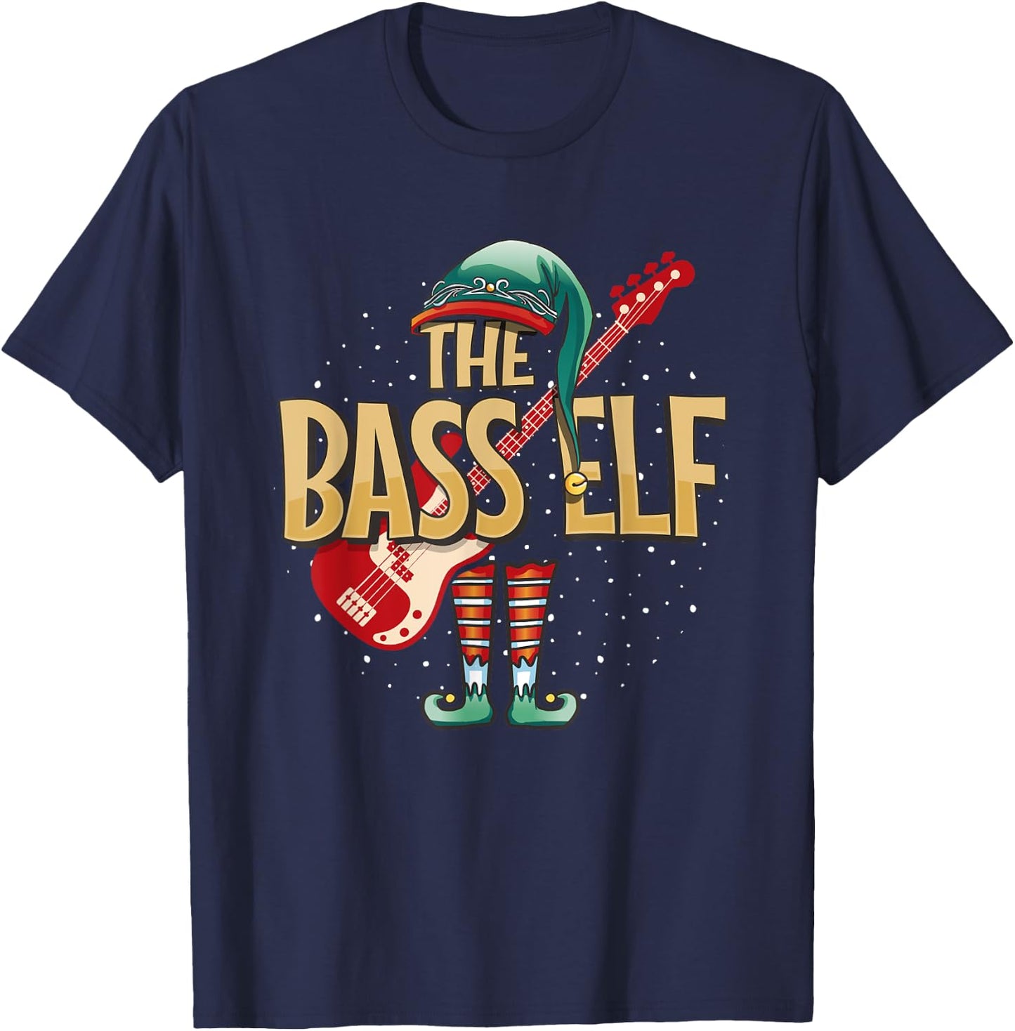 Christmas Bass Guitar Elf for Bassist Musician T-Shirt - T-Shirt | Navy