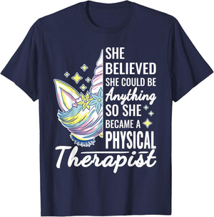 Women Physical Therapy Funny Physical Therapist Cute Unicorn T-Shirt - T-Shirt | Navy