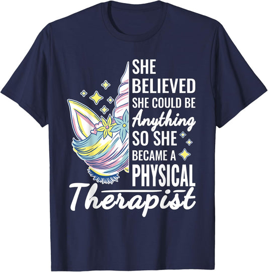 Women Physical Therapy Funny Physical Therapist Cute Unicorn T-Shirt - T-Shirt | Navy