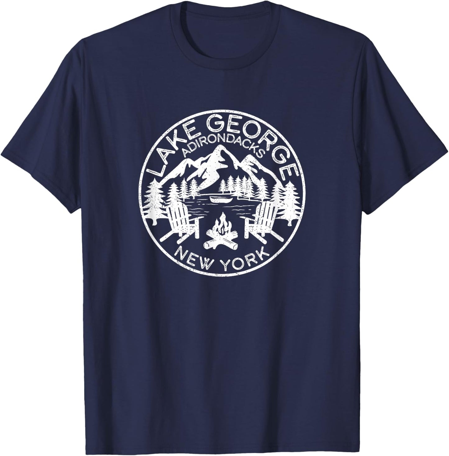 Lake George Adirondacks New York Distressed T-Shirt - T-Shirt | Navy