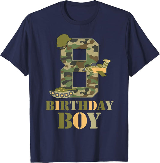 8th Birthday Military Themed Camo Boys 8 Years Old Soldier T-Shirt - T-Shirt | Navy
