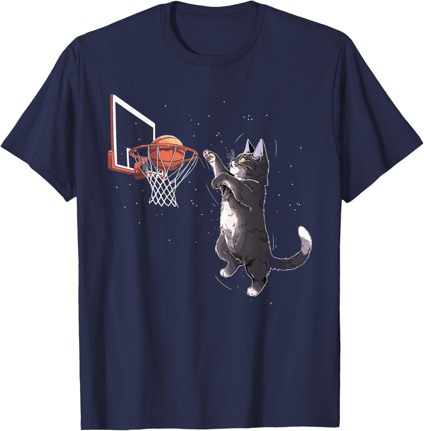 Cat Playing Basketball Gifts Men Women Kids Funny Cat T-Shirt - T-Shirt | Navy