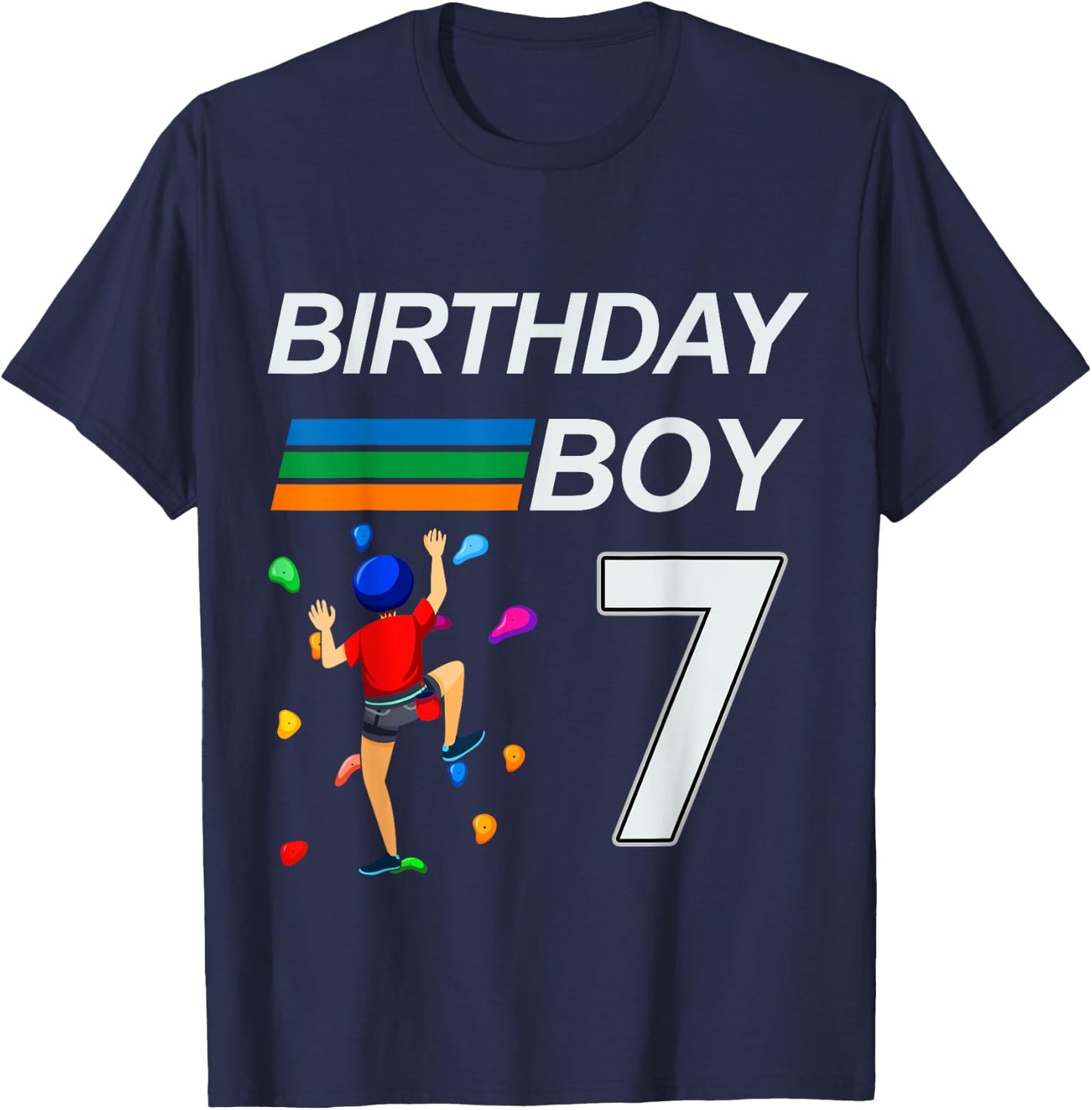 7 Years Old Birthday Bouldering Rock Climbing for Boys T-Shirt - T-Shirt | Navy