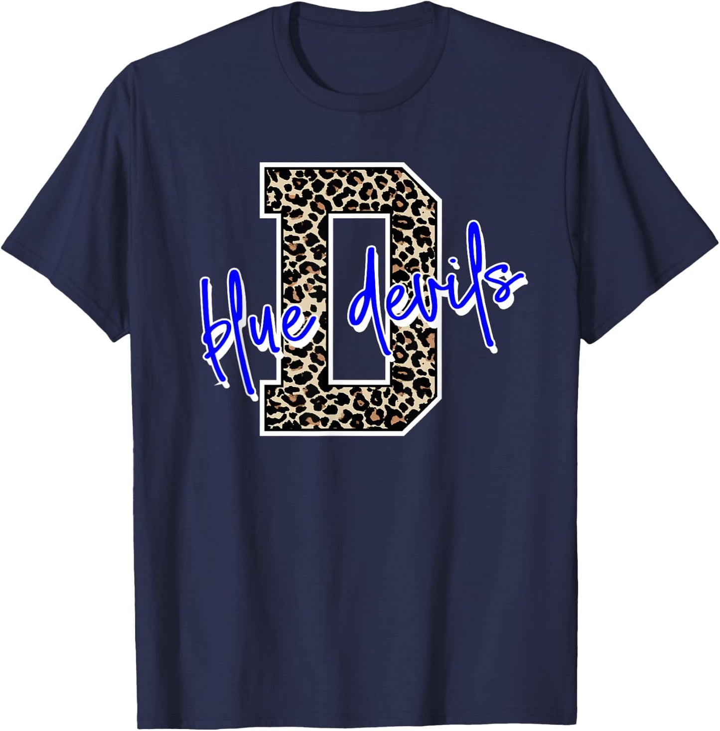 Blue Devil Leopard Print Letter T-Shirt - T-Shirt | Navy