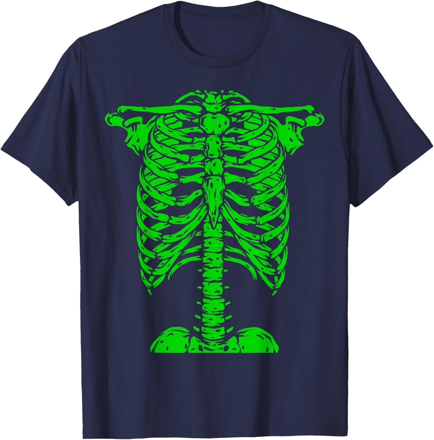 Skeleton Green Rib Cage Bone Costume Halloween Graphic X-Ray T-Shirt - T-Shirt | Navy
