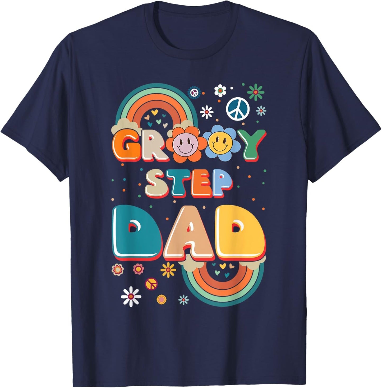 Groovy Step Dad Stepdaddy Step Father Father's Day Retro T-Shirt - T-Shirt | Navy