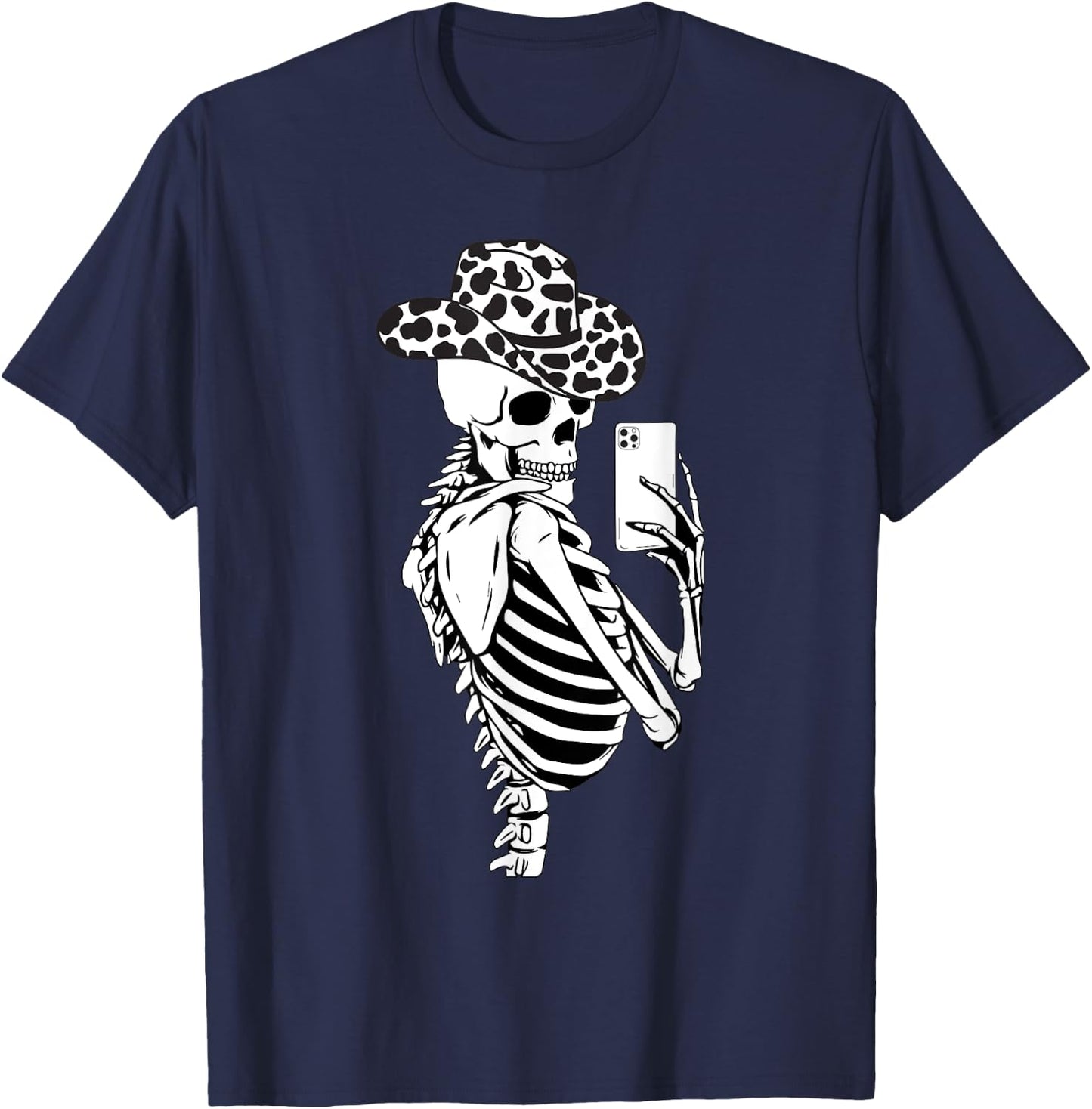 Selfies Skeleton Cowhides Cowgirls Western Cow Cowgirl Hat T-Shirt - T-Shirt | Navy