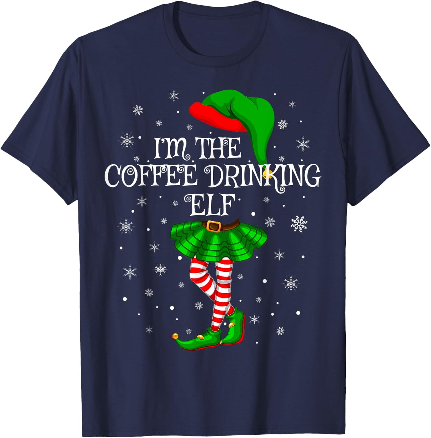 Family Matching Women Girls Coffee Drinking Elf Christmas T-Shirt - T-Shirt | Navy