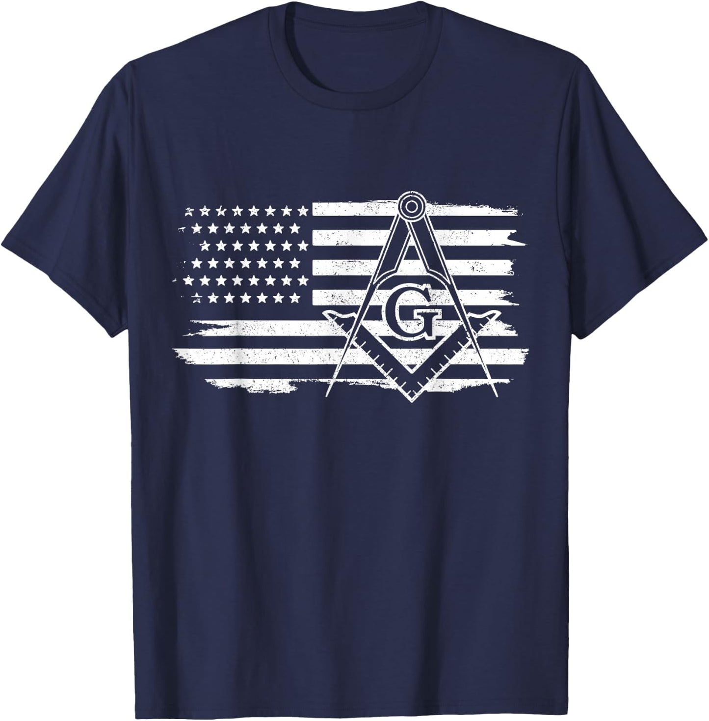 Mason Square & Compass Masonic US Flag Freemason Shriner T-Shirt - T-Shirt | Navy