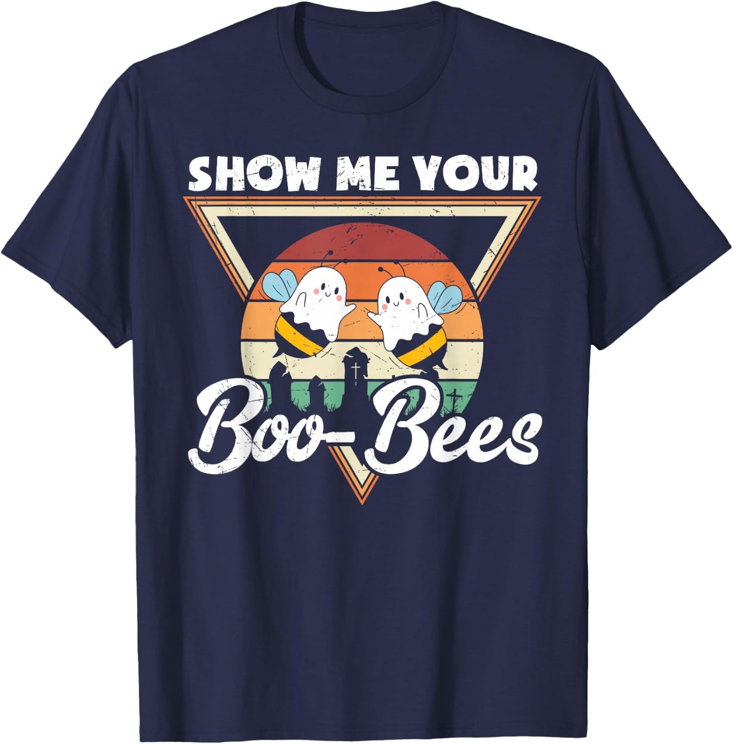 Show Me Your Boo-Bees Retro Funny Halloween Boo Bees T-Shirt - T-Shirt | Navy
