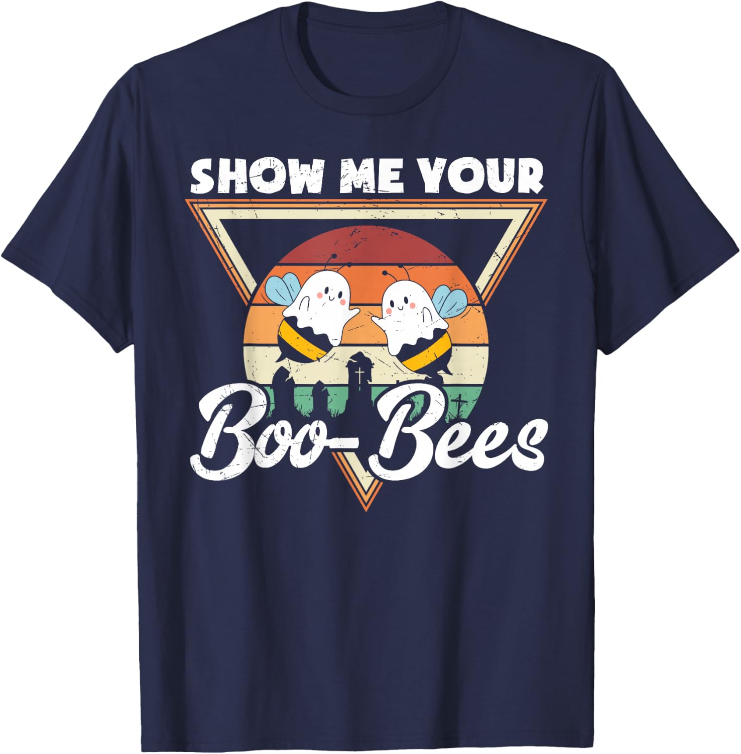 Show Me Your Boo-Bees Retro Funny Halloween Boo Bees T-Shirt - T-Shirt | Navy