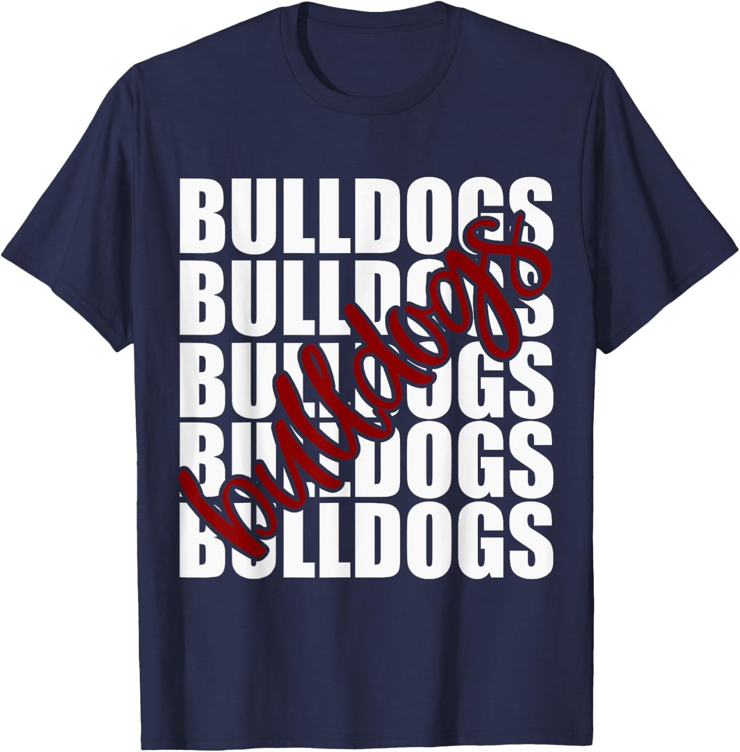 Bulldogs Maroon School Sports Fan Team Spirit T-Shirt - T-Shirt | Navy