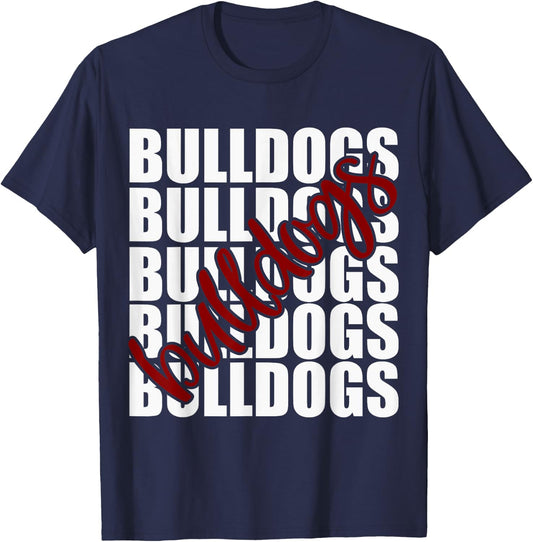 Bulldogs Maroon School Sports Fan Team Spirit T-Shirt - T-Shirt | Navy