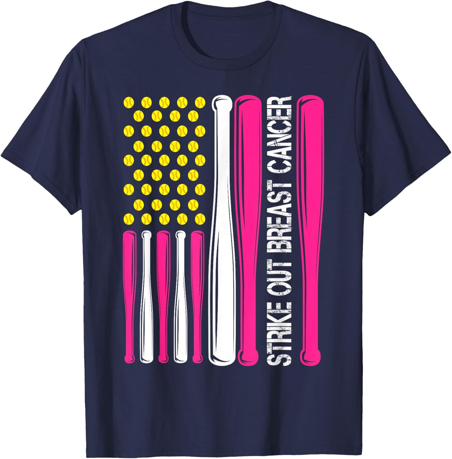 Strike Out Breast Cancer Softball Fight Awareness Men Women T-Shirt - T-Shirt | Navy