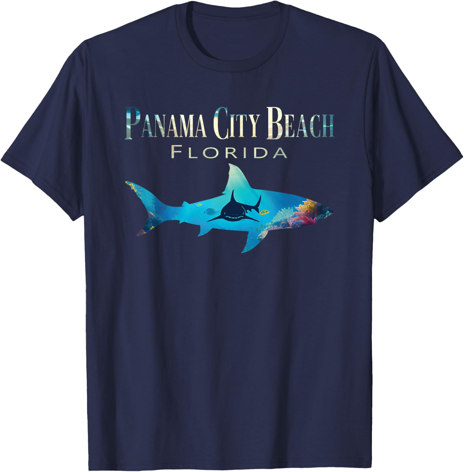 Panama City Beach Shirt Retro Panama City Beach Fl Shark Men Women Kids T-Shirt - T-Shirt | Navy