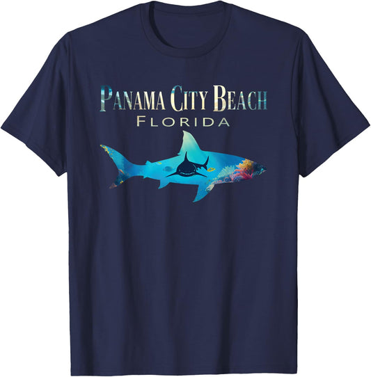 Panama City Beach Shirt Retro Panama City Beach Fl Shark Men Women Kids T-Shirt - T-Shirt | Navy
