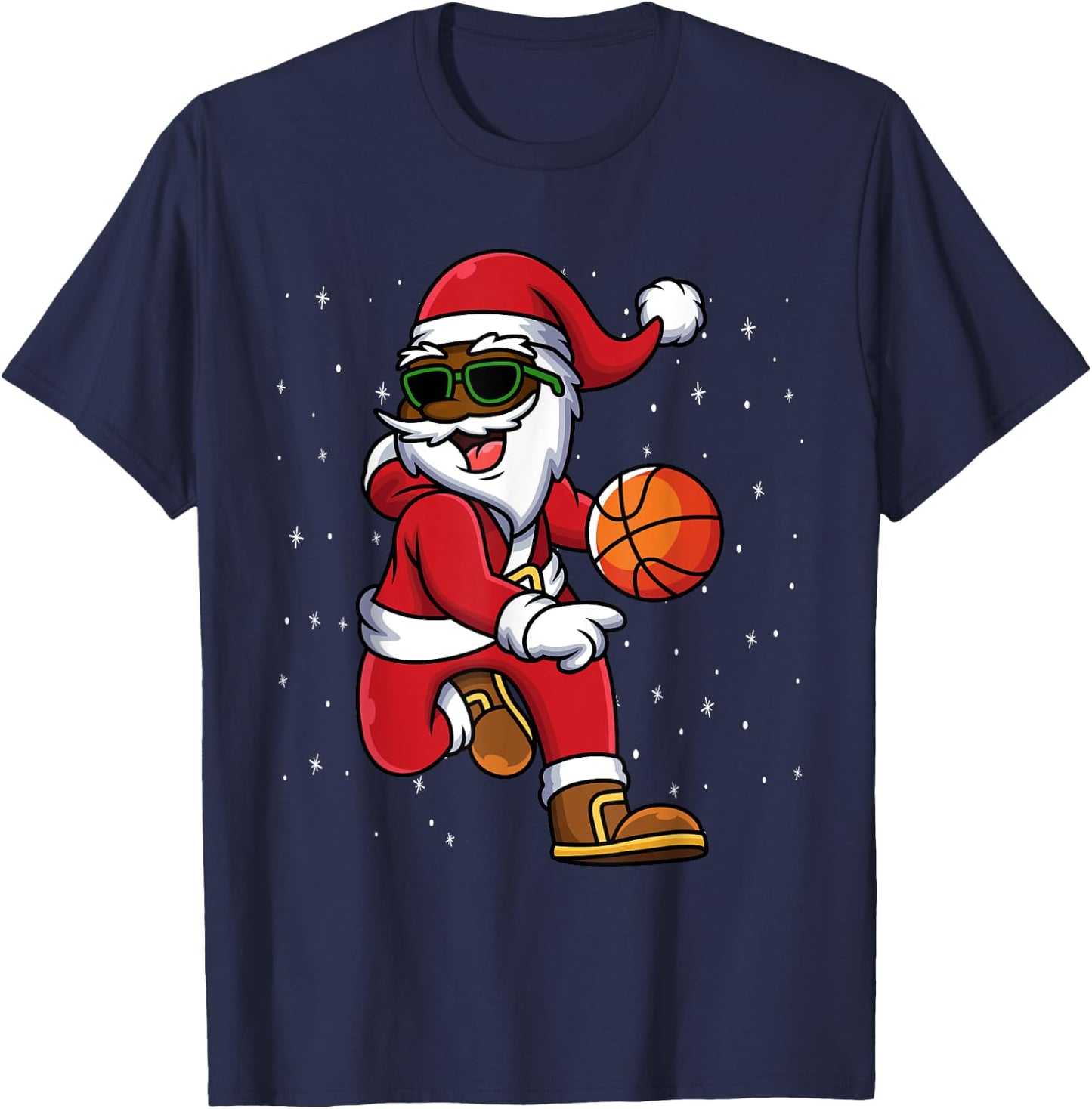 Christmas Basketball Black African American Santa Kids T-Shirt - T-Shirt | Navy