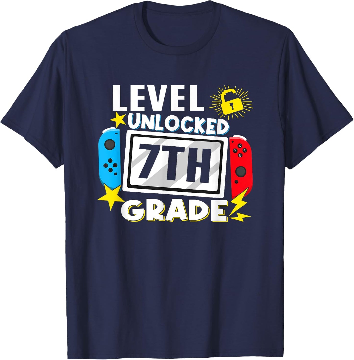 First Day Of 7th Grade Level Unlocked Game Back To School T-Shirt - T-Shirt | Navy