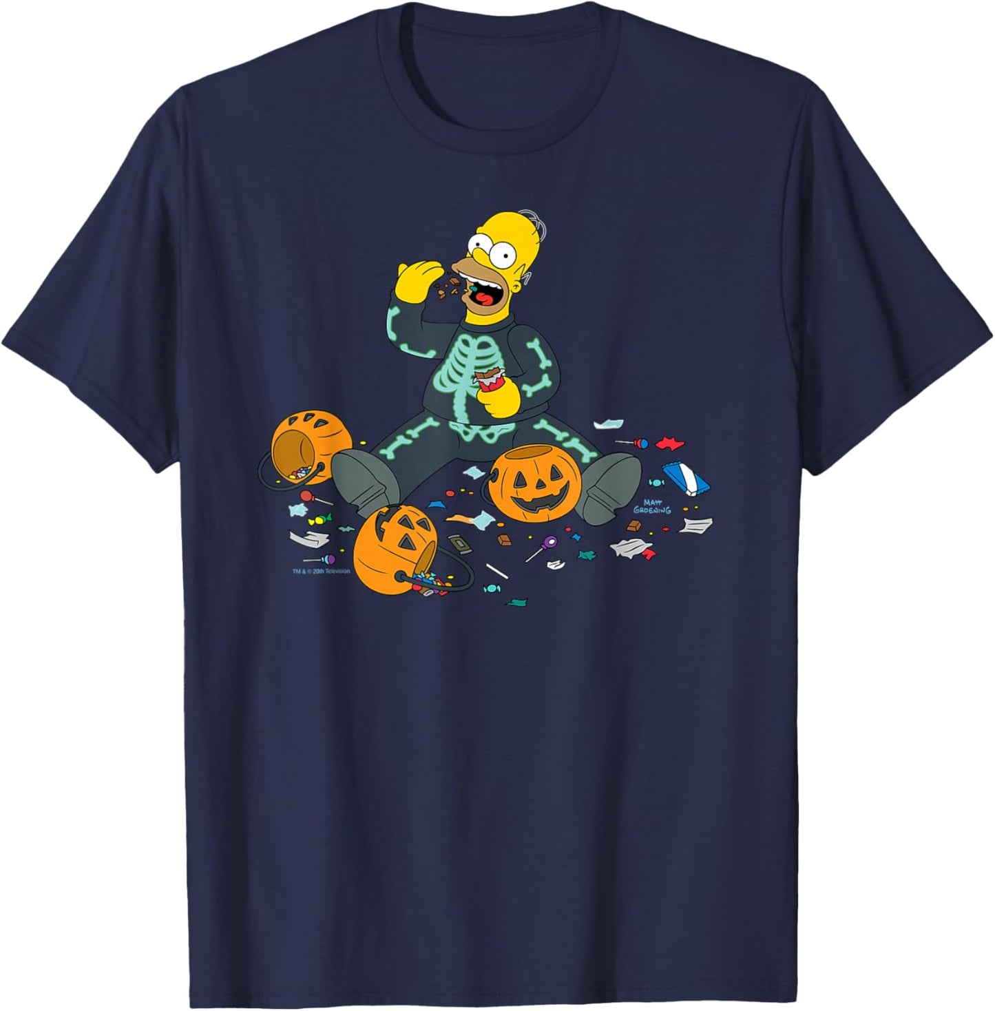 The Simpsons Homer Halloween Trick or Treat Candy Binge T-Shirt - T-Shirt | Navy